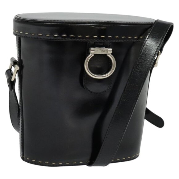 CELINE Shoulder Bag Patent leather Black Auth 116182